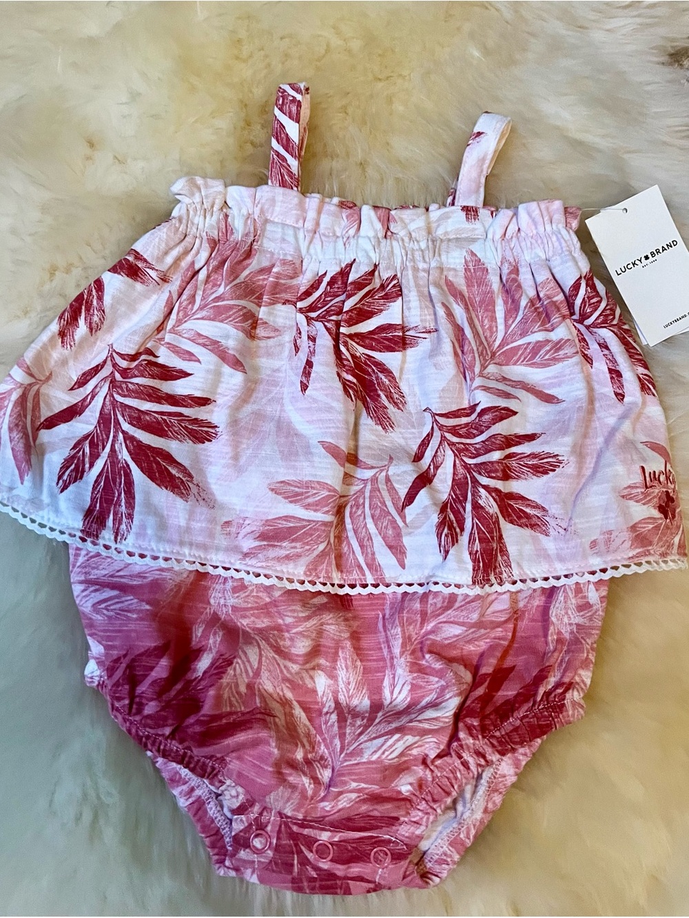 NEW Lucky Brand Pink and White Palm Print One Piece Bubble